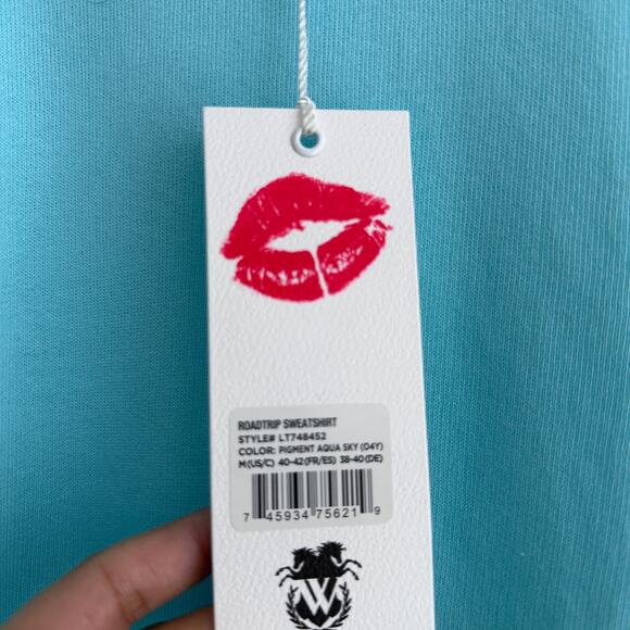 Wildfox Sweatshirt Womens Medium Roadtrip Aqua Sky Blue Oversized Sweater - Picture 2 of 5